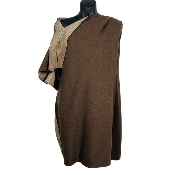 Tish Cox Felted Zip Side Dress Tunic Jersey Knit Brown Batwing Cape Style - L - Picture 1 of 7